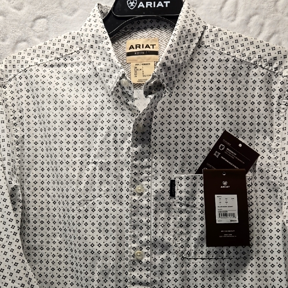 Ariat Men's White Patterned Shirt L